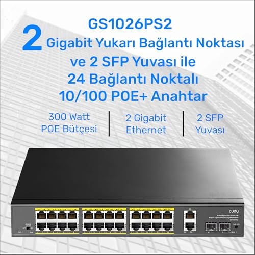 Cudy 24-Port Gigabit PoE+ Switch with 2 Uplink Gigabit Ports and 2 Gigabit SFP Slots 300W